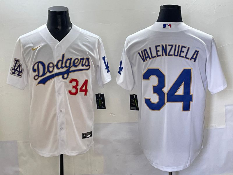 Men 2025 Los Angeles Angels #34 Valenzuela White Gold Game Nike MLB Jersey style 1